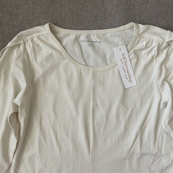 Soft Surroundings Shirt Womens Medium Cream Ecru Twisted Slit Sleeve Top NEW - Picture 2 of 11